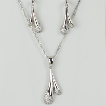 Sterling Silver CZ Pendant and Earrings Set